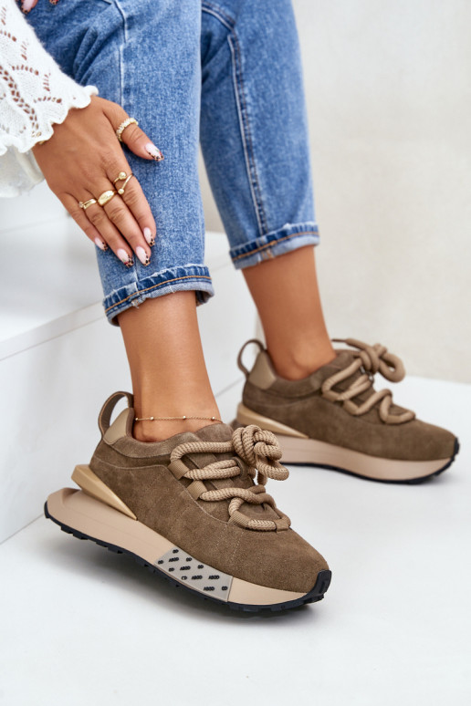 de camurça À modalo de tênis Feminino com uma plataformaGrubym Amarrandom Artiker 54C1466 cor marrom