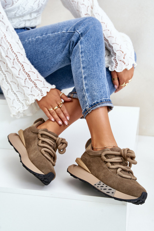 de camurça À modalo de tênis Feminino com uma plataformaGrubym Amarrandom Artiker 54C1466 cor marrom