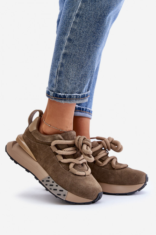 de camurça À modalo de tênis Feminino com uma plataformaGrubym Amarrandom Artiker 54C1466 cor marrom