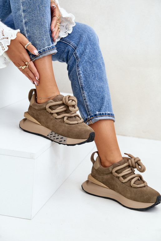 de camurça À modalo de tênis Feminino com uma plataformaGrubym Amarrandom Artiker 54C1466 cor marrom