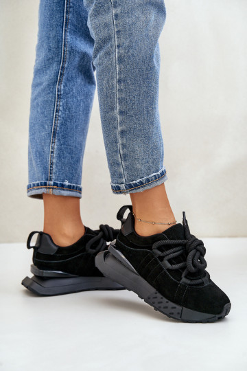 de camurça À modalo de tênis Feminino com uma plataformaGrubym Amarrandom Artiker 54C1464 cor preta