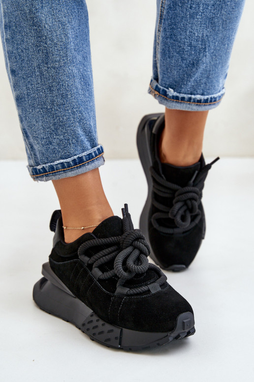 de camurça À modalo de tênis Feminino com uma plataformaGrubym Amarrandom Artiker 54C1464 cor preta