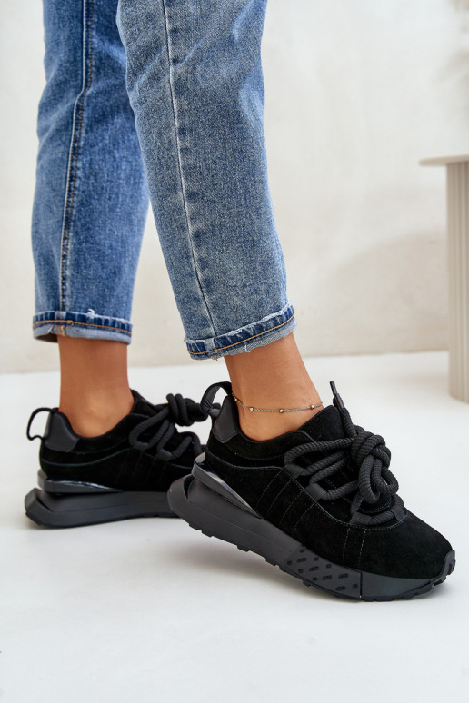 de camurça À modalo de tênis Feminino com uma plataformaGrubym Amarrandom Artiker 54C1464 cor preta