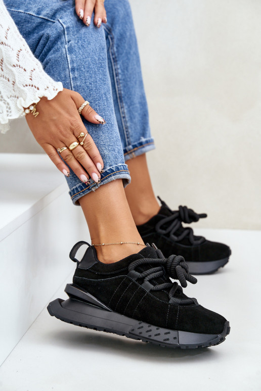 de camurça À modalo de tênis Feminino com uma plataformaGrubym Amarrandom Artiker 54C1464 cor preta