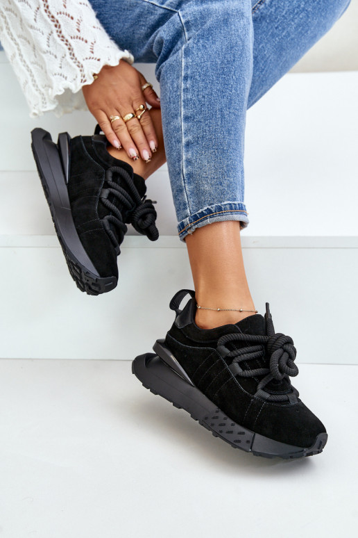 de camurça À modalo de tênis Feminino com uma plataformaGrubym Amarrandom Artiker 54C1464 cor preta