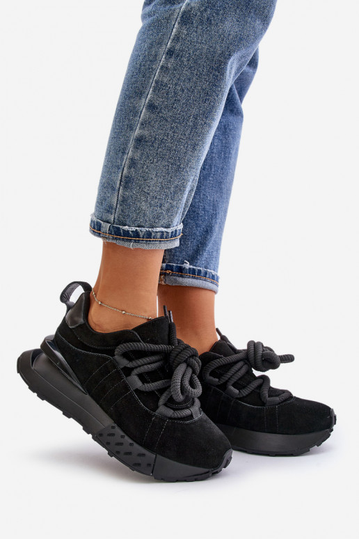 de camurça À modalo de tênis Feminino com uma plataformaGrubym Amarrandom Artiker 54C1464 cor preta