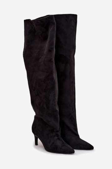 botas femininas com salto fino Um modelo atraente cor preta Tem que servilla