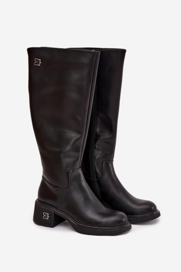 Pele botas femininas De salto baixo aquecimento Vinceza 66823 cor preta
