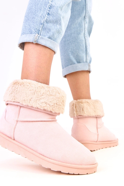 Botas de neve rosas com pele e...