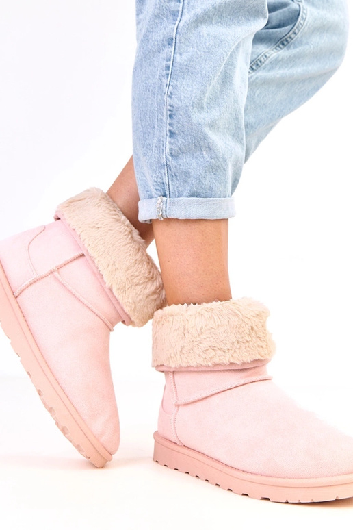 Botas de neve rosas com pele e...