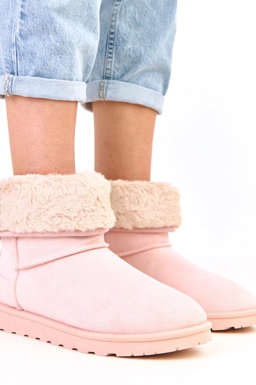 Botas de neve rosas com pele e...
