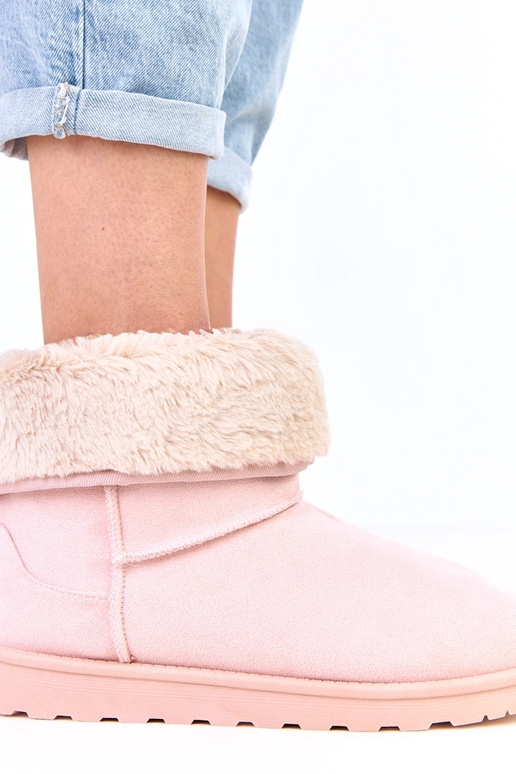 Botas de neve rosas com pele e...