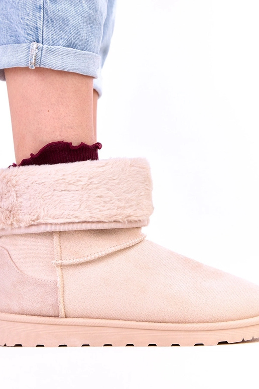 Botas de neve na cor areia com pele e...