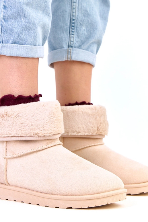 Botas de neve na cor areia com pele e...