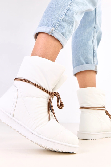 Bota de neve feminina branca com cadarço decorativo "Temira" 2