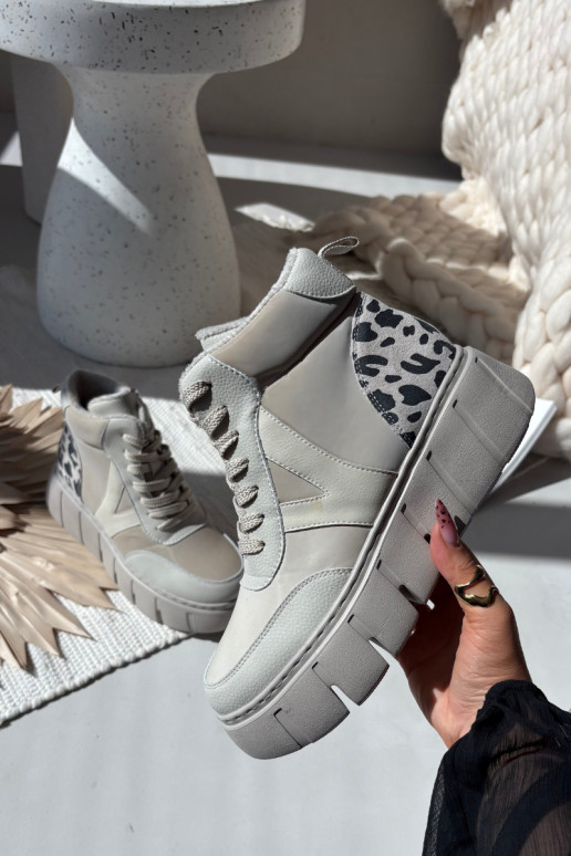 Botins femininos de couro bege quentes com plataforma Vinceza 66838