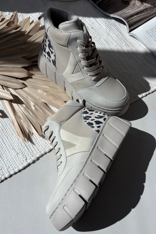 Botins femininos de couro bege quentes com plataforma Vinceza 66838