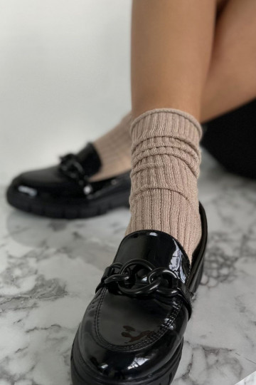 Meias Feminino Sem pressão EM Prążek z Lurexem bege