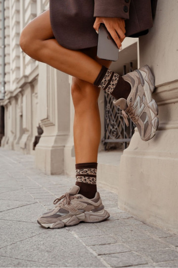 Meias Feminino DParaa Pontilhado Tiras cor marrom