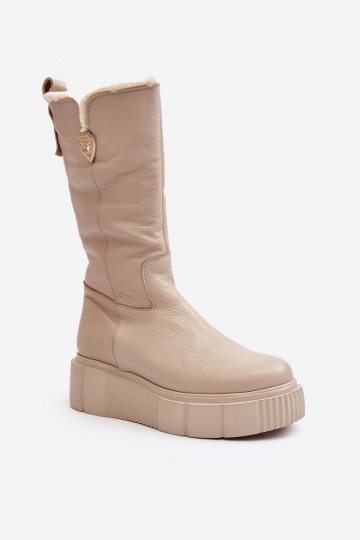 Feminino Pele botas Com Vilna bege Bayla
