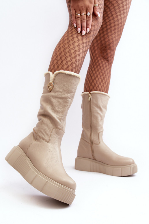 Feminino Pele botas Com Vilna bege Bayla