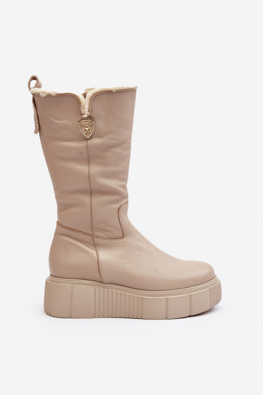 Feminino Pele botas Com Vilna bege Bayla