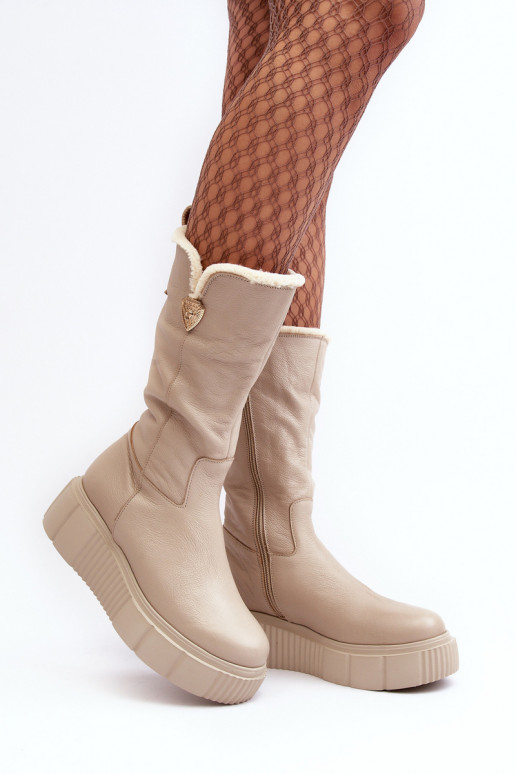 Feminino Pele botas Com Vilna bege Bayla