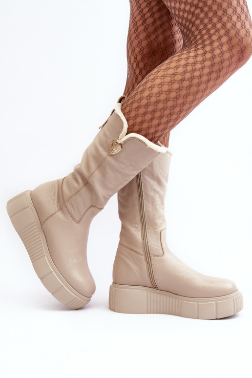 Feminino Pele botas Com Vilna bege Bayla