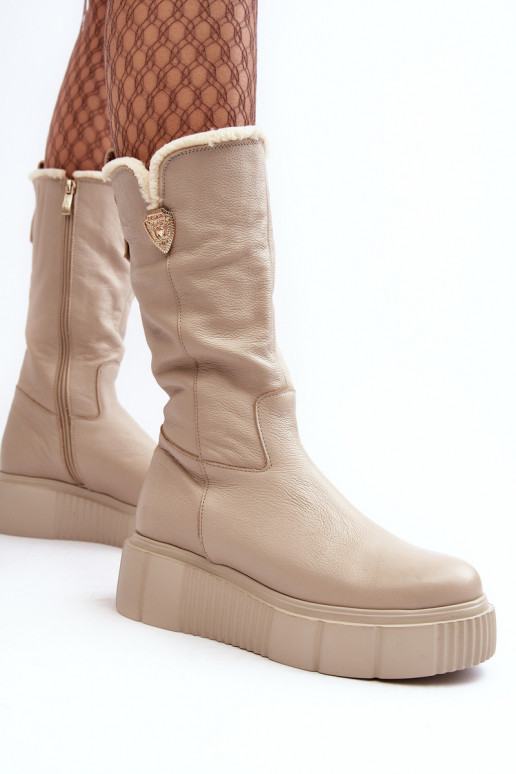 Feminino Pele botas Com Vilna bege Bayla