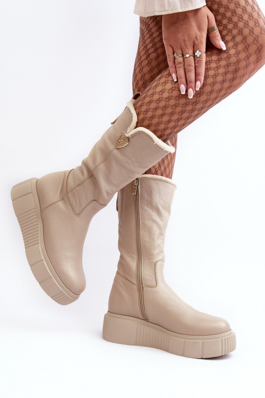 Feminino Pele botas Com Vilna bege Bayla