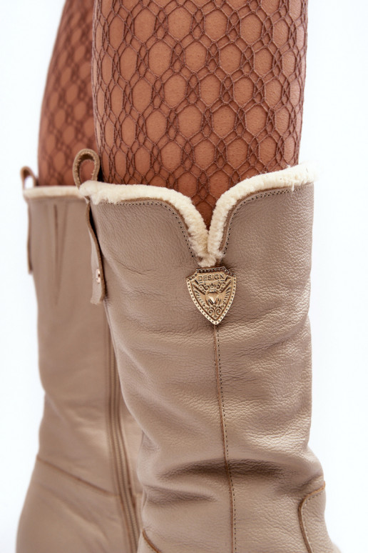 Feminino Pele botas Com Vilna bege Bayla