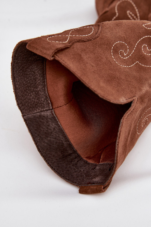 de camurça botas estilo vaqueiro Feminino com salto cor marrom Karira