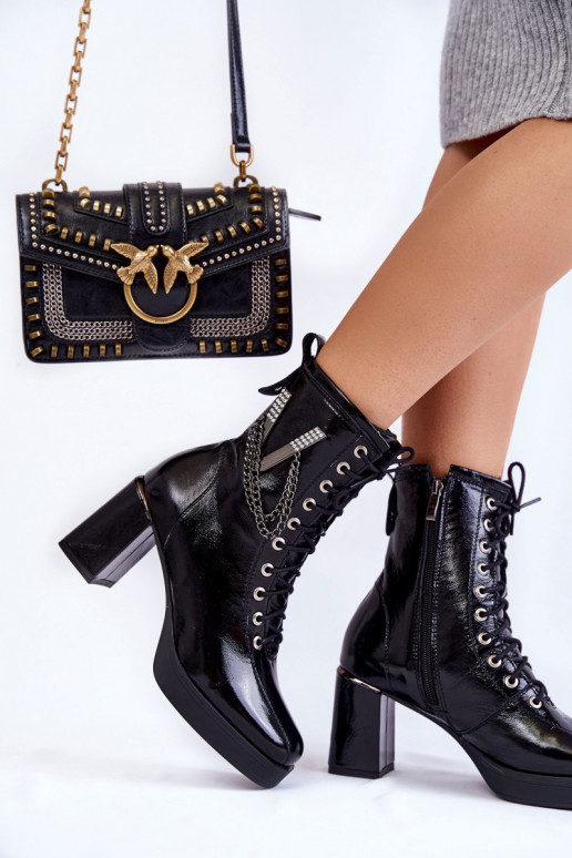 Elegante aquecimento Pele Botas com enfeites cor preta Tem que serlta