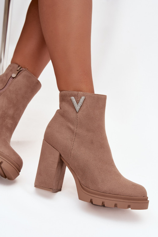 Botas femininas aquecimento com salto Com decorações Detalem bege Briella