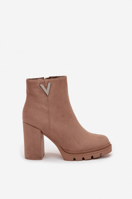 Botas femininas aquecimento com salto Com decorações Detalem bege Briella