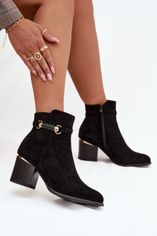 Botas femininas aquecimento com salto com salto decorado cor preta Galissa