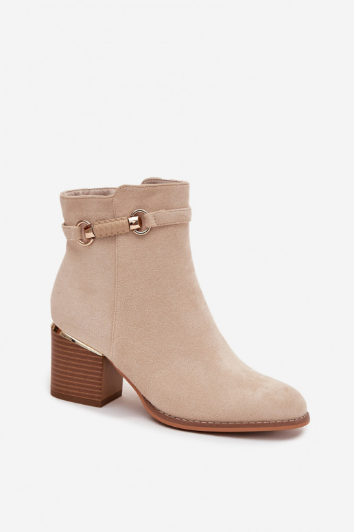 Botas femininas aquecimento com salto com salto decorado bege Galissa