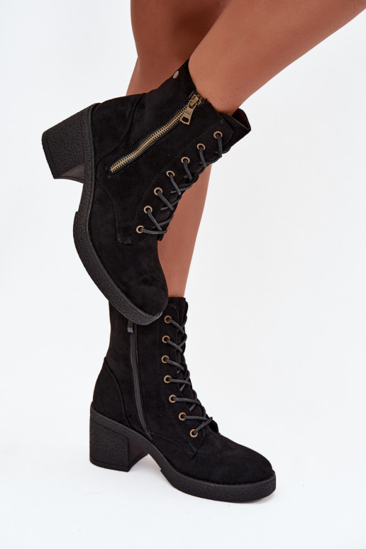 aquecimento Botas femininas Com uma renda e zíperesami cor preta Paressa