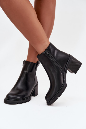 aquecimento Botas femininas de couro ecológico com salto cor preta Alvena