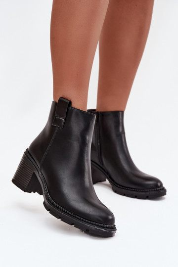 aquecimento Botas femininas de couro ecológico com salto cor preta Alvena 2