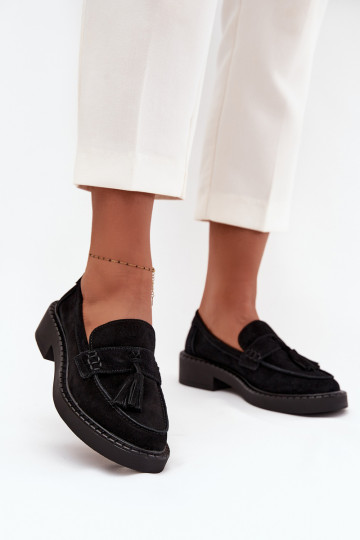 mocassins femininos de camurça com franjas D&A TEM107 cor preta 2