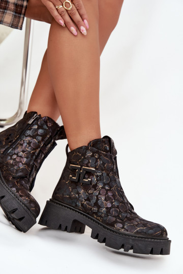 Pele Botas femininas com enfeites aquecimento Artiker 57C2084 Preto e-cor dourada