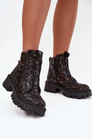 Pele Botas femininas com enfeites aquecimento Artiker 57C2084 Preto e-cor dourada 2