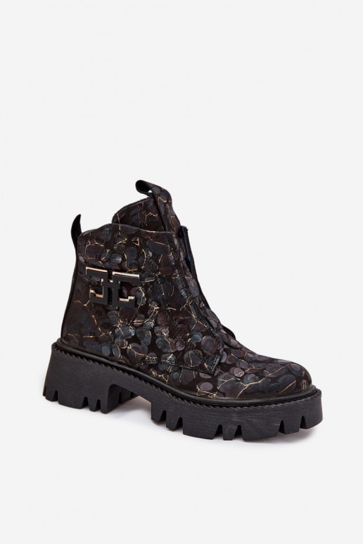 Pele Botas femininas com enfeites aquecimento Artiker 57C2084 Preto e-cor dourada