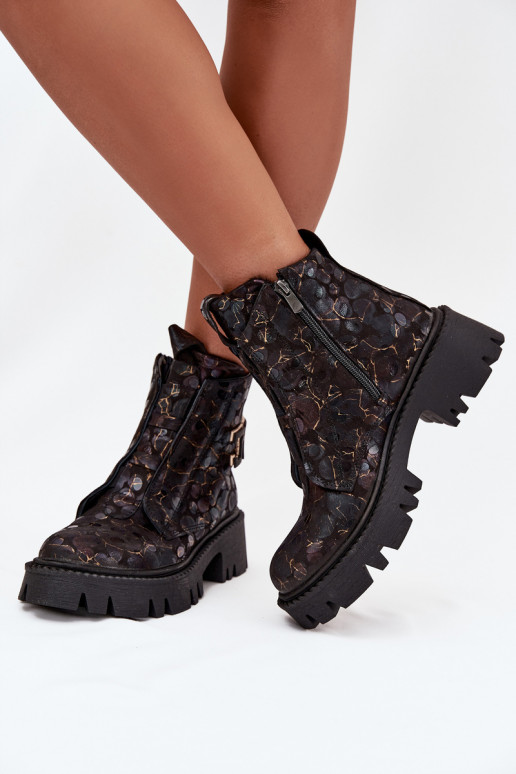 Pele Botas femininas com enfeites aquecimento Artiker 57C2084 Preto e-cor dourada