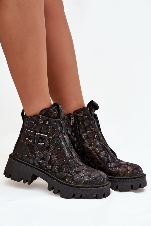 Pele Botas femininas com enfeites aquecimento Artiker 57C2084 Preto e-cor dourada