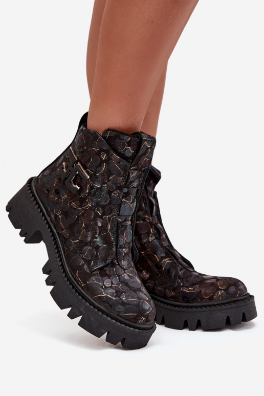 Pele Botas femininas com enfeites aquecimento Artiker 57C2084 Preto e-cor dourada