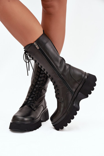 Pele botas aquecimento com uma plataforma Artiker 57C2282 cor preta