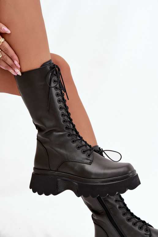 Pele botas aquecimento com uma plataforma Artiker 57C2282 cor preta