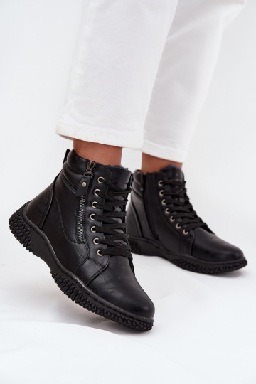 Botas femininas aquecimento com pelo por dentro de couro ecológico cor preta Ulverina 2